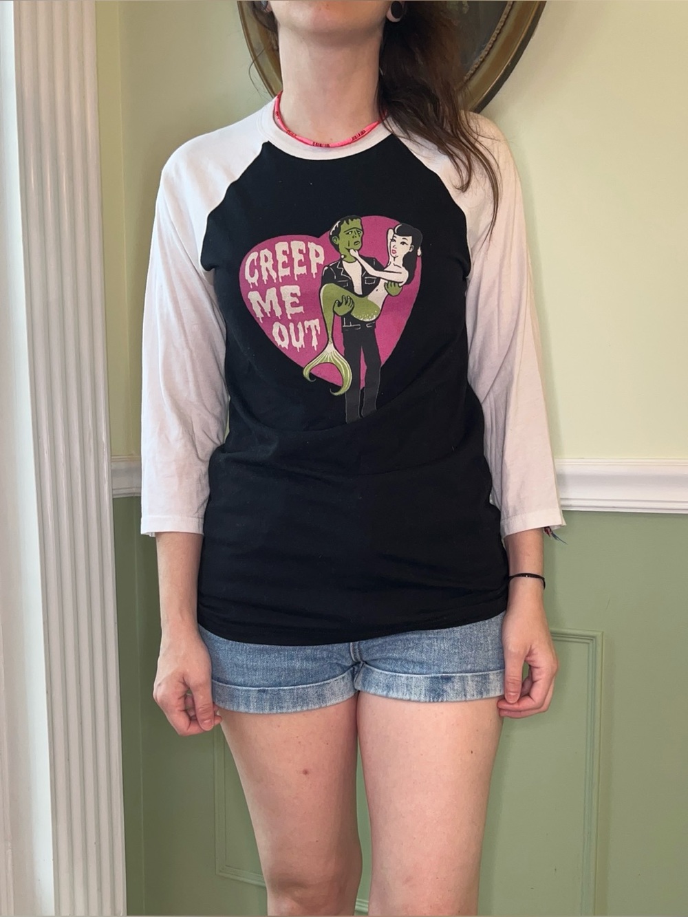Olivia Frankenstein Creep Me Out baseball shirt